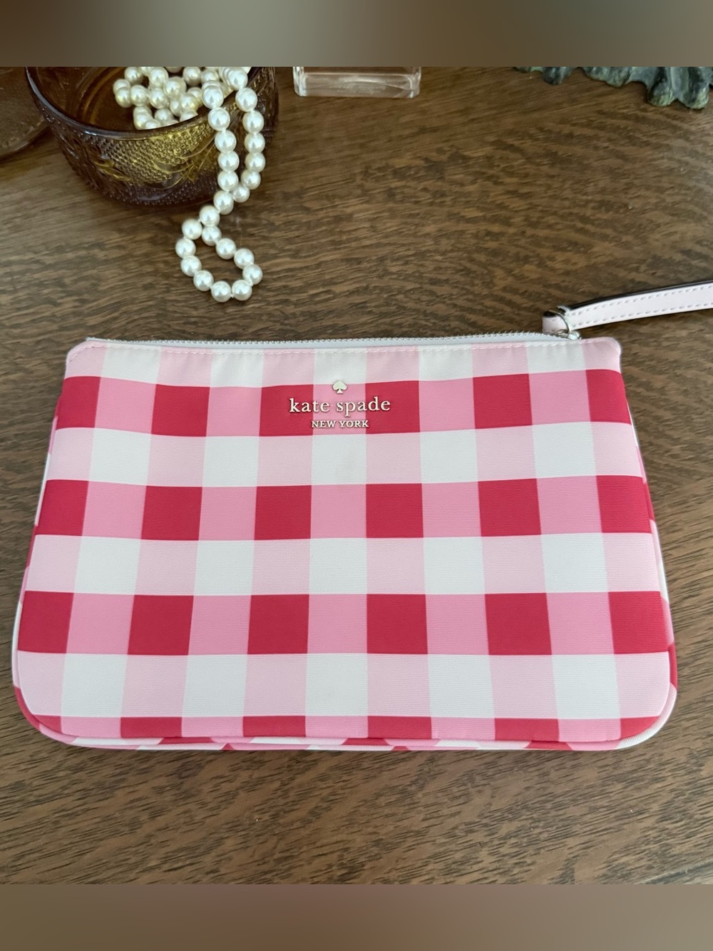 Kate Spade Pink Gingham Wristlet